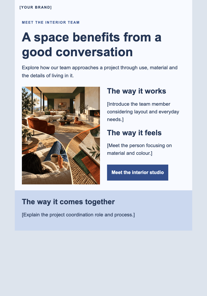 Three perspectives on one room email design preview