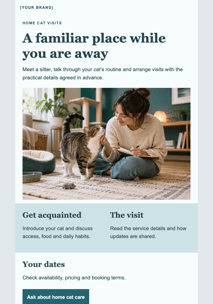 Care where your cat feels at home email design preview
