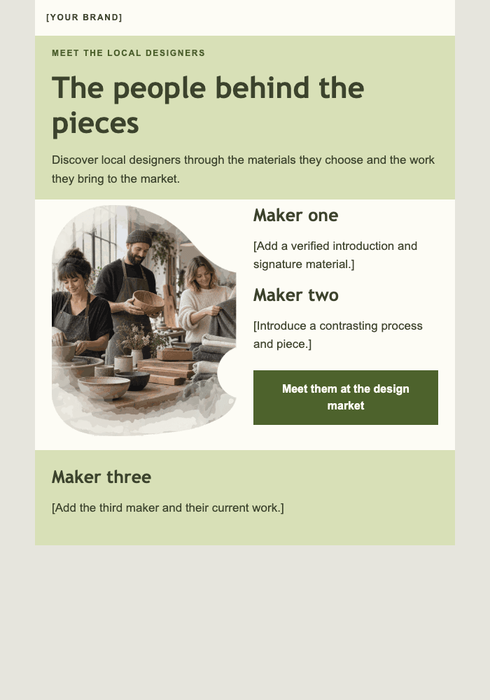 Three makers, three materials email design preview