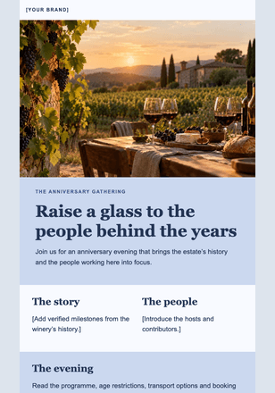 An evening in the vineyard’s story email design preview
