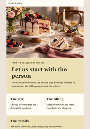 A cake for their kind of birthday email design preview