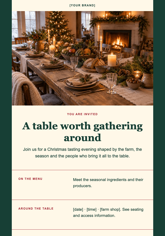 Christmas around the farm table email design preview