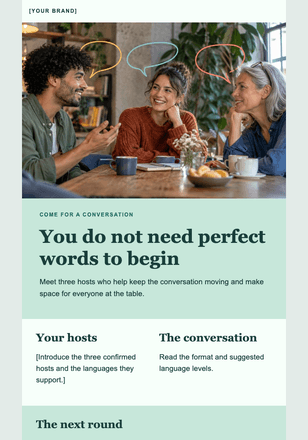 Meet the voices at our language café email design preview