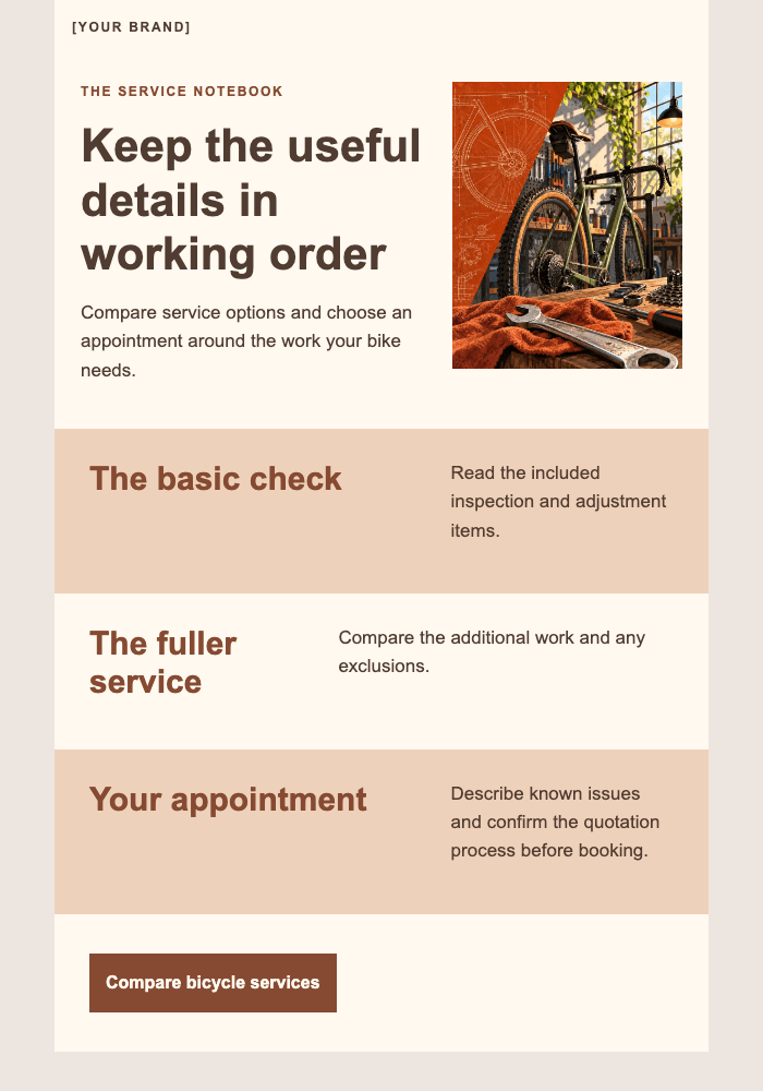 A little workshop time for your bicycle email design preview
