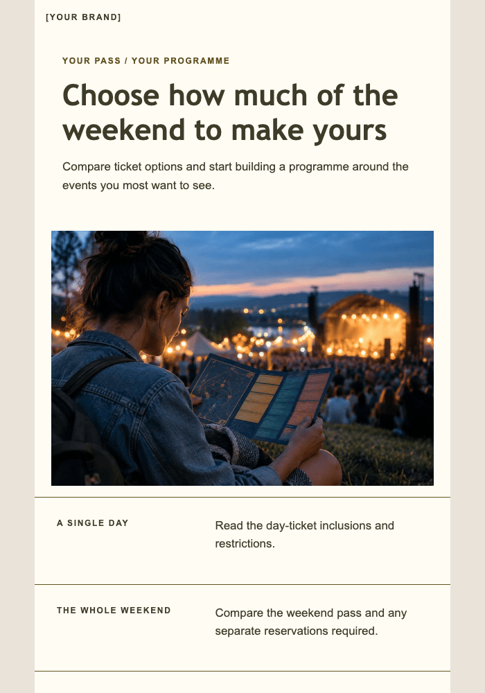 Find your way through the festival email design preview