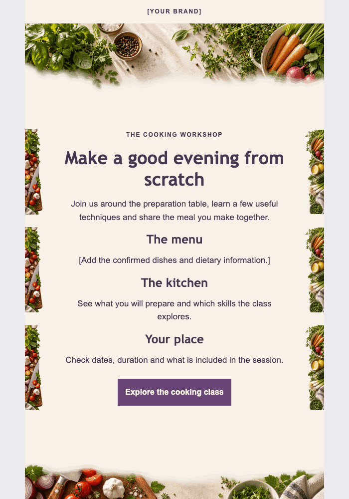 Aprons on, everyday off email design preview