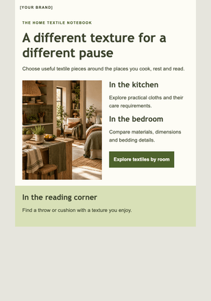 Textiles for the way each room feels email design preview