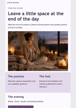 An evening with room to unwind email design preview