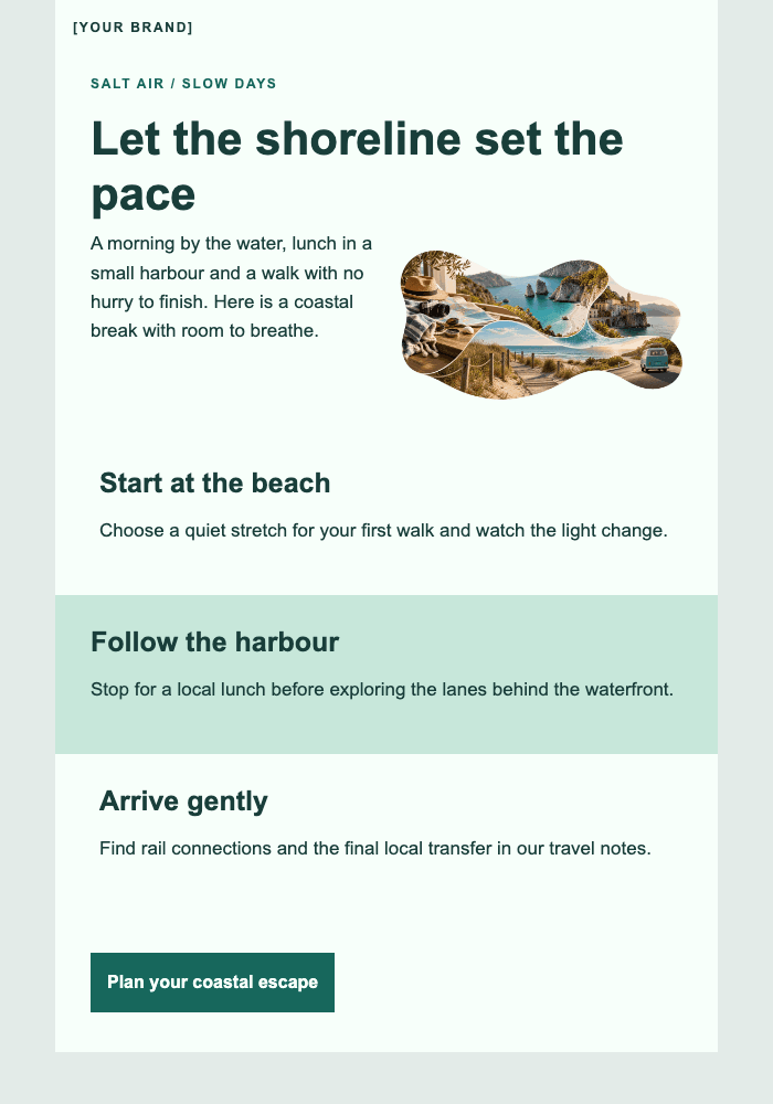 A small escape to the coast email design preview