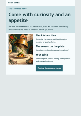 Let the kitchen choose the next course email design preview