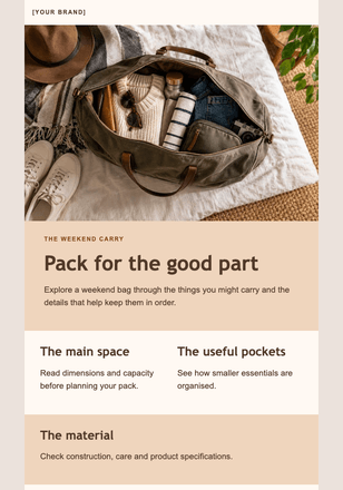 A bag for a smaller escape email design preview