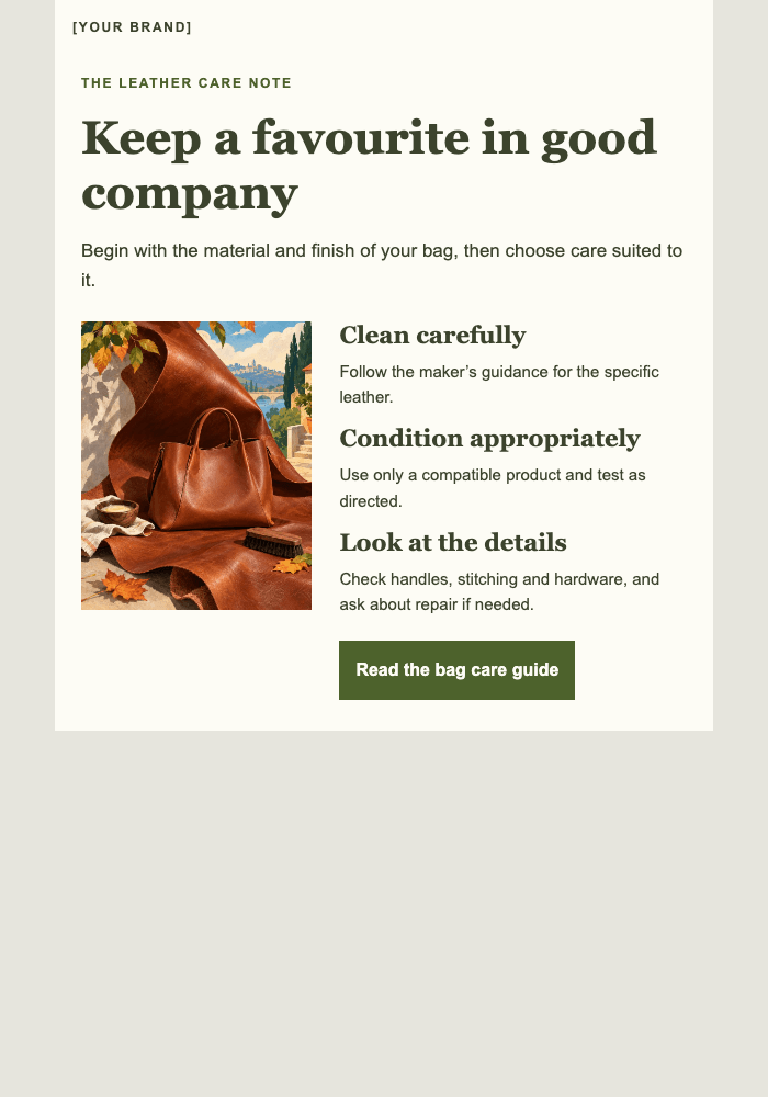 Care for the bag that goes everywhere email design preview