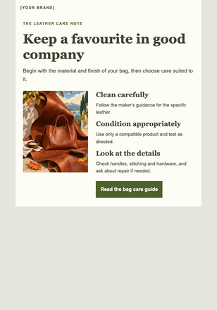 Care for the bag that goes everywhere email design preview