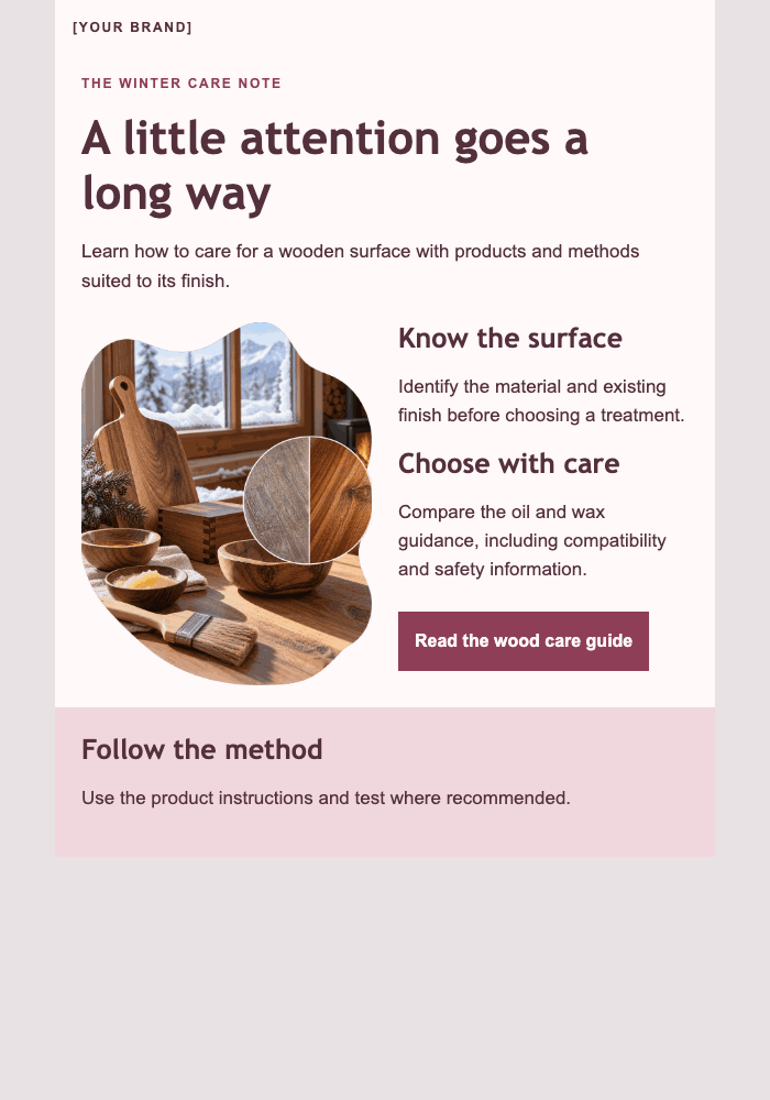 Care for the wood you live with email design preview