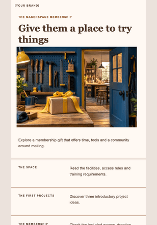 A gift with a workshop door attached email design preview