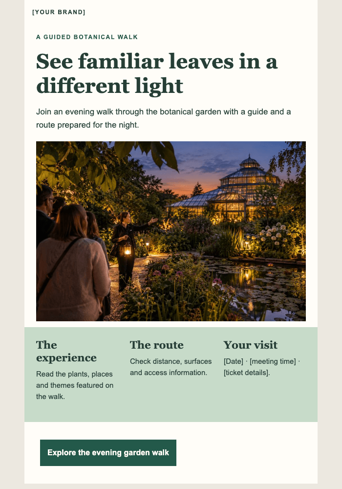 The garden after sunset email design preview