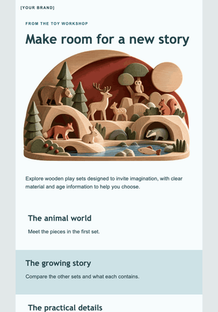 A small wooden world email design preview