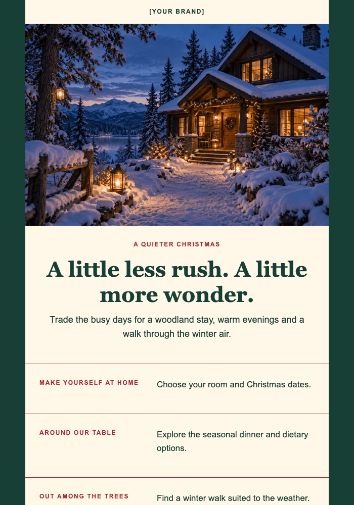 Christmas among the trees email design preview