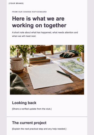 A letter from the club email design preview