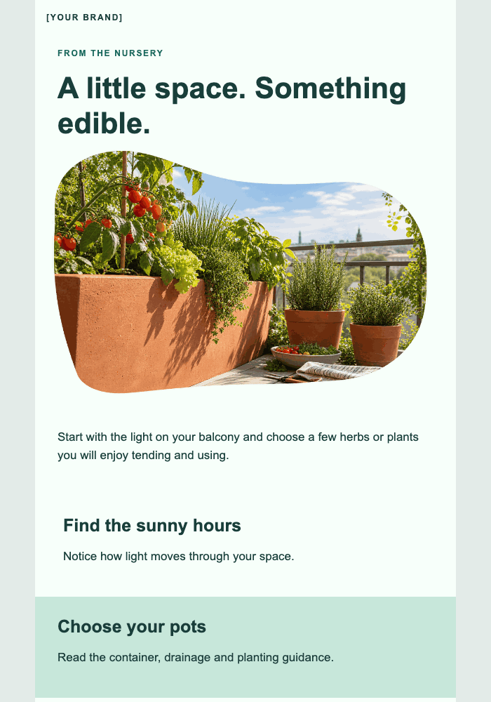 Your balcony can grow lunch email design preview