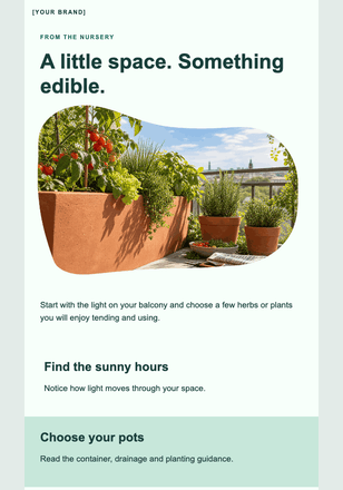 Your balcony can grow lunch email design preview