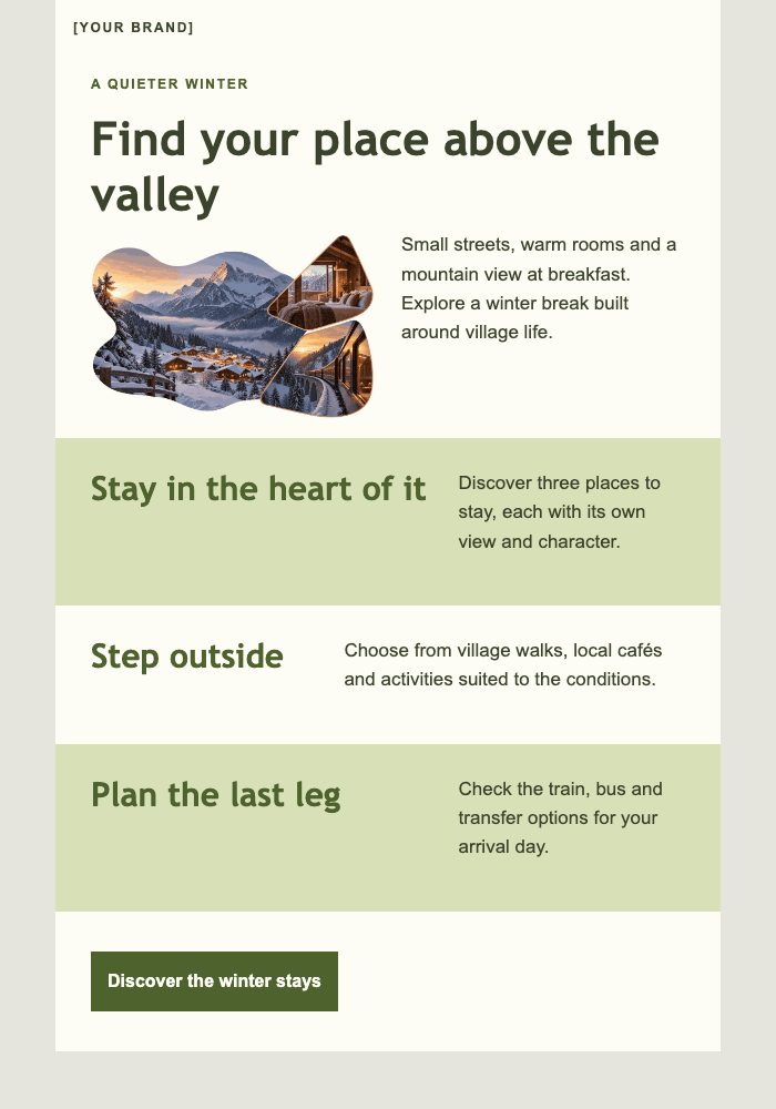 Winter in the mountain villages email design preview