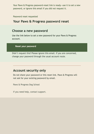 Dog School Password Reset email design preview