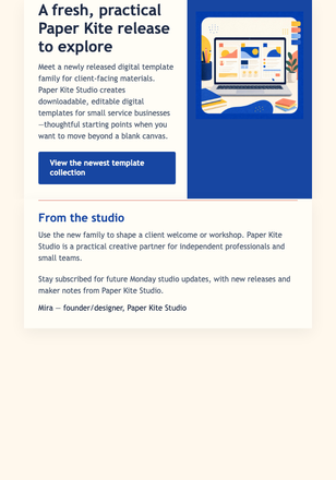 Monday Studio Release email design preview