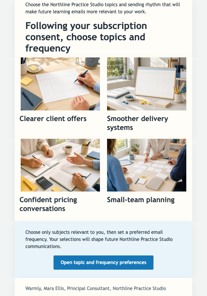 Consulting Topic Preferences email design preview