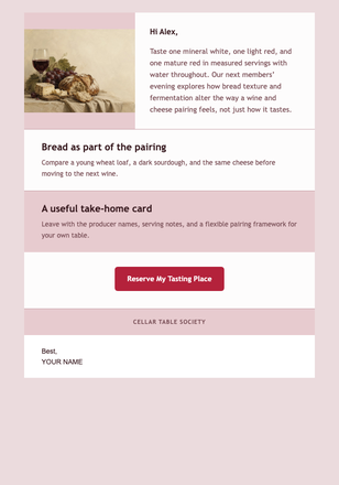 Wine, Bread & Cheese Evening email design preview