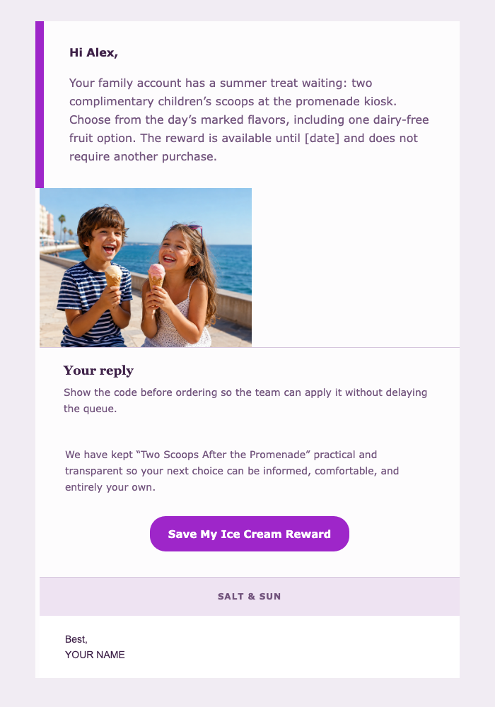 Two Scoops After the Promenade email design preview
