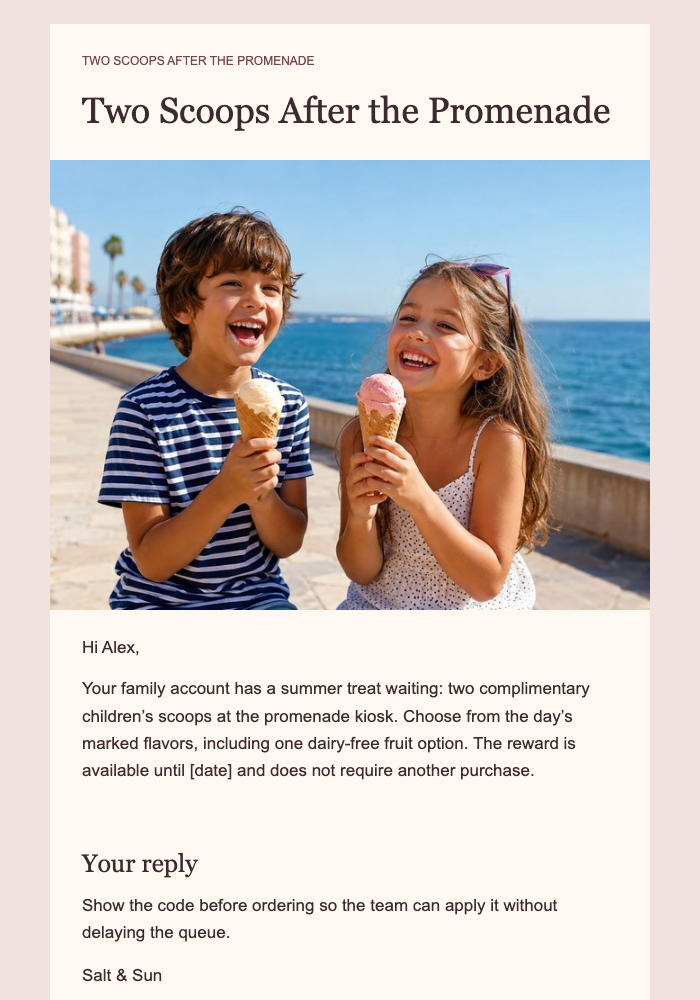 Two Scoops After the Promenade email design preview