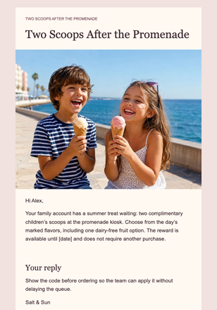 Two Scoops After the Promenade email design preview