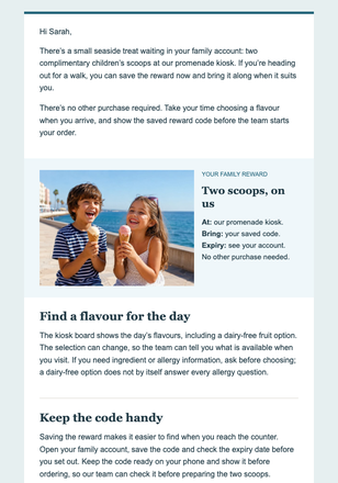 Two Scoops After the Promenade email design preview