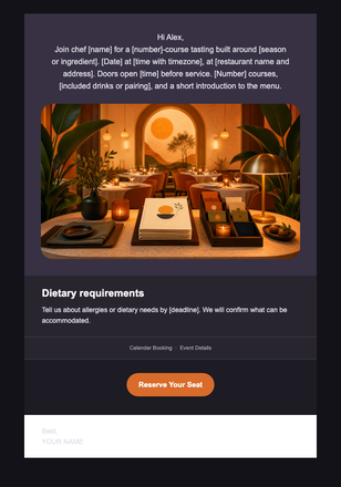 A Seat at Our Tasting Night — Restaurants email design preview
