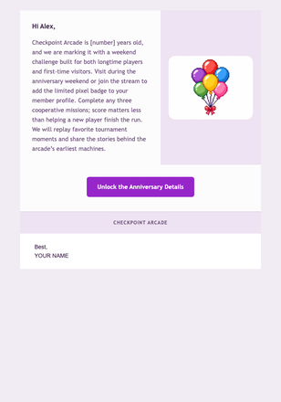 8-Bit Anniversary Drop email design preview