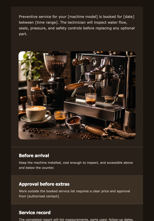 Espresso Machine Service Window email design preview