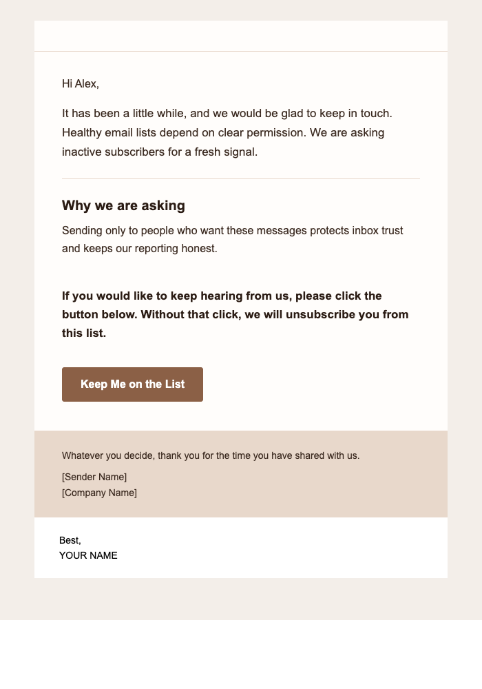 Transparent List Cleanup — Warm email design preview