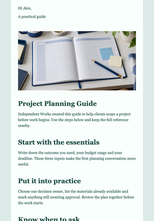 Project Planning Guide — Design, Copy, and Development Freelancers email design preview