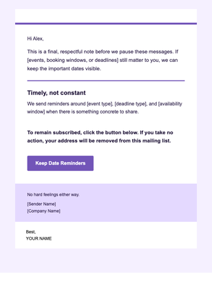 Future Dates — Final Note email design preview