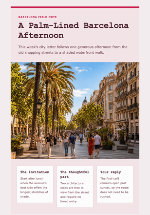 A Palm-Lined Barcelona Afternoon email design preview