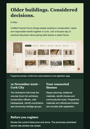 Crafted Futures Launch email design preview