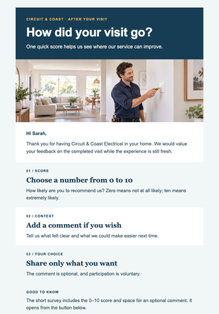 Electrical Service Check-In email design preview