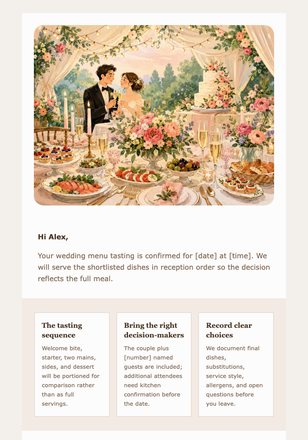 Your Wedding Menu Tasting email design preview