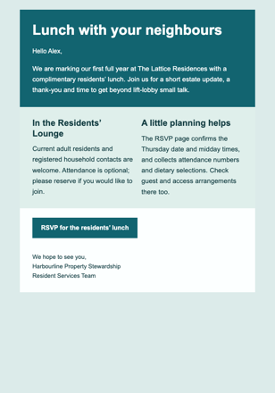 Resident Appreciation Lunch Invite email design preview