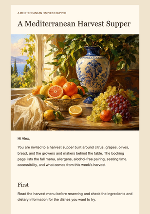 A Mediterranean Harvest Supper email design preview