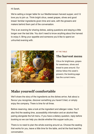 A Mediterranean Harvest Supper email design preview