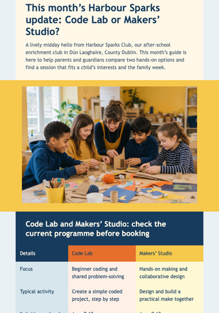 After-School Programme Comparison email design preview