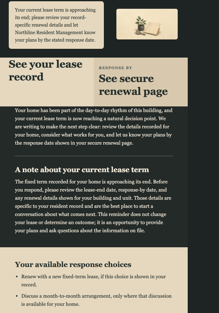 Lease Renewal Decision Notice email design preview