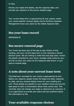 Lease Renewal Decision Notice email design preview